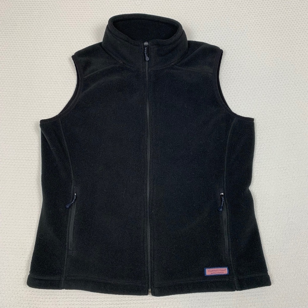 Vineyard Vines Mens Full Zip Fleece Vest Black Mock Neck Style 600054 Size M